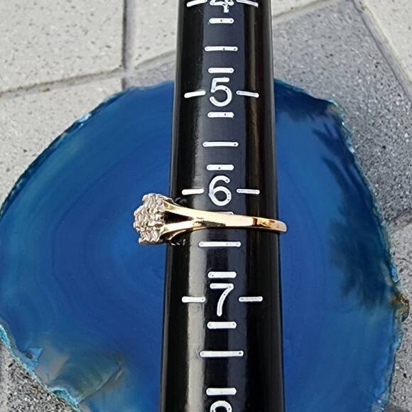 14K Yellow Gold Diamond Cluster 3 Tier Open Work Accent Ring - Picture 7 of 12